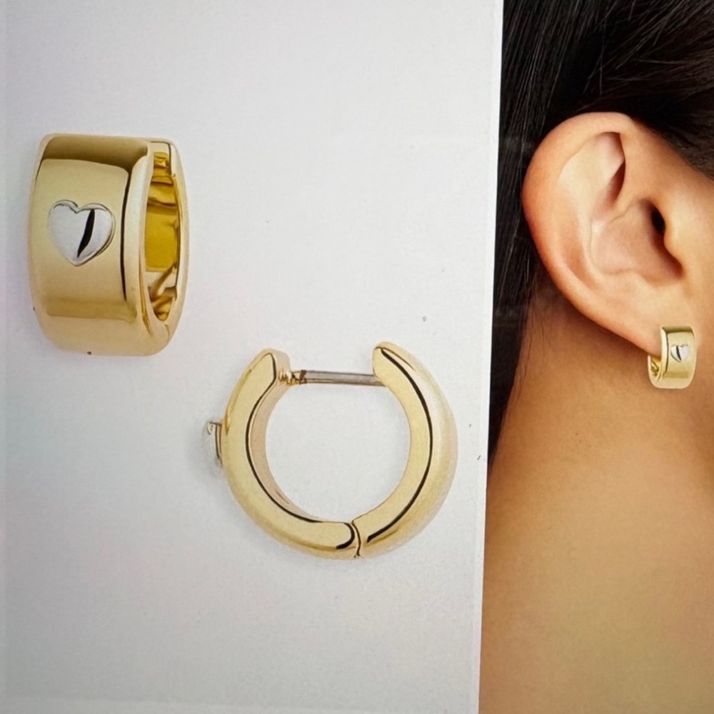 Kate Spade Gold Hoop Earrings with Heart Accent